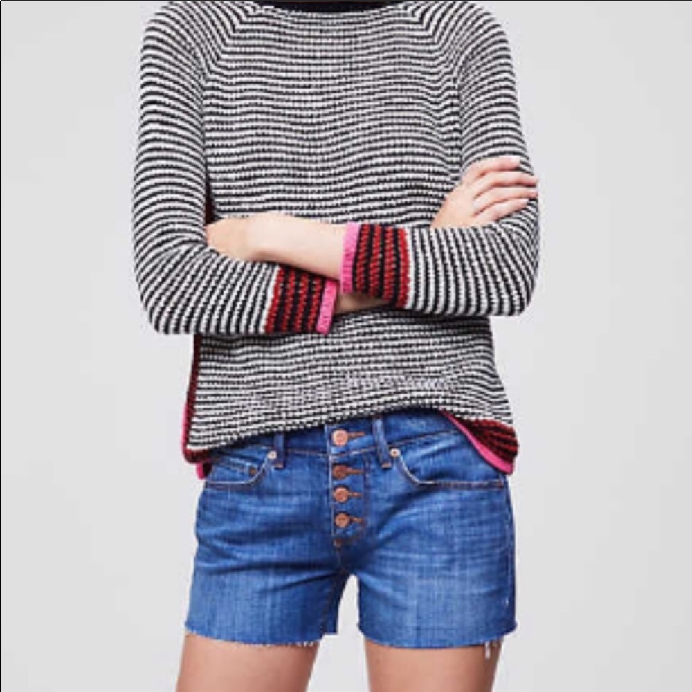 Loft raw hem, exposed button fly, cut off short